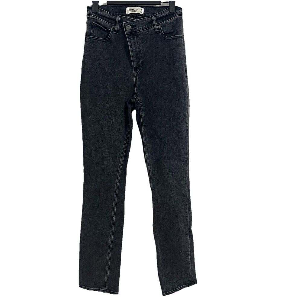 Abercrombie & Fitch The 90s Slim Straight Jeans Size 25 Black Criss Cross High
